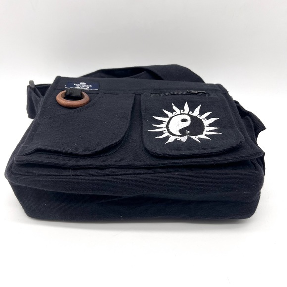 Lukla Messenger Bag Black with Yin Yang Embroidery - Picture 2 of 10